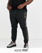Asos Design Plus Skinny Woven Sweatpants With Printed Side Stripe In Black