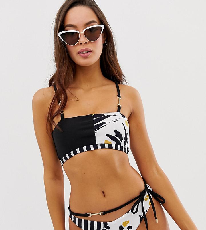 River Island Bikini Crop Top In Abstract Print - Beige