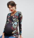 Bluebelle Maternity Wrap Front Fitted Jersey Top In Floral-multi
