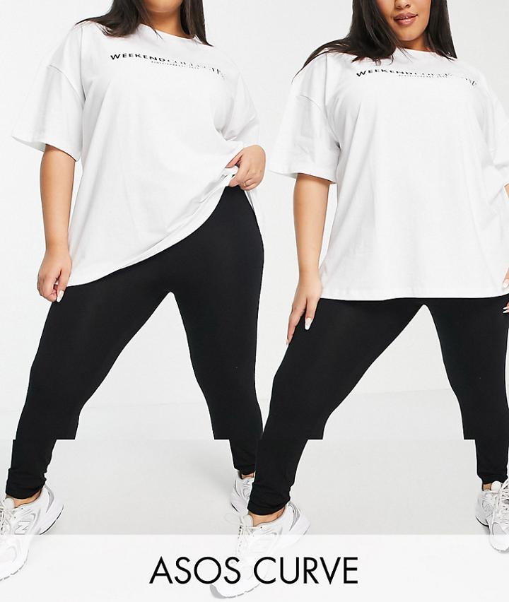Asos Design Curve 2 Pack Leggings In Black Save