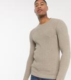 Asos Design Tall Muscle Fit Textured Knit Sweater In Tan
