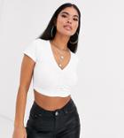 Asos Design Petite Ruched Front Short Sleeve Tee In White