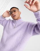 Asos Design Knitted Half Zip Sweater In Plush Texture-purple