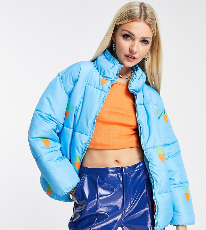Native Youth Oversized Padded Jacket In Bright Carrot Print-blues