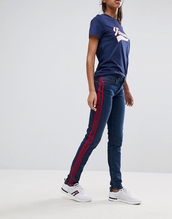 Tommy Hilfiger Mid Rise Skinny Jean With Contrast Panel - Blue