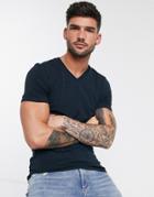 Asos Design Muscle T-shirt With V Neck In Navy