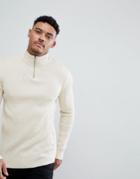 Asos Muscle Fit Ribbed Half Zip Sweater In Oatmeal Twist - Beige