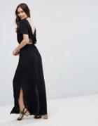 Asos T-shirt Open Back Maxi With Bow Detail Dress - Black