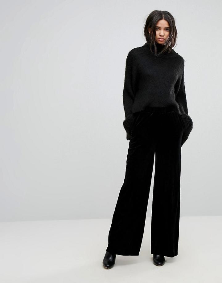 Dr Denim Wide Leg Velvet Pants - Black
