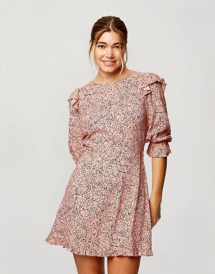 Miss Selfridge Long Sleeve Tea Dress In Pink Marble Print