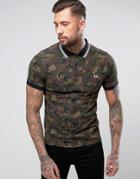 Fred Perry Camo Print Polo Shirt In Green - Green