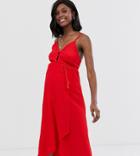 Asos Design Maternity Midi Wrap Sundress With Tassel Belt - Red