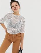 Daisy Street Oversized T-shirt In Spot Mesh - White