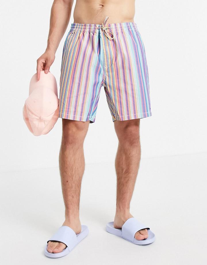 Gant Drawstring Stripe Logo Shorts In Green Lagoon Multi