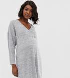 Asos Design Maternity Exclusive V Neck Mini Dress With Self Belt - Gray