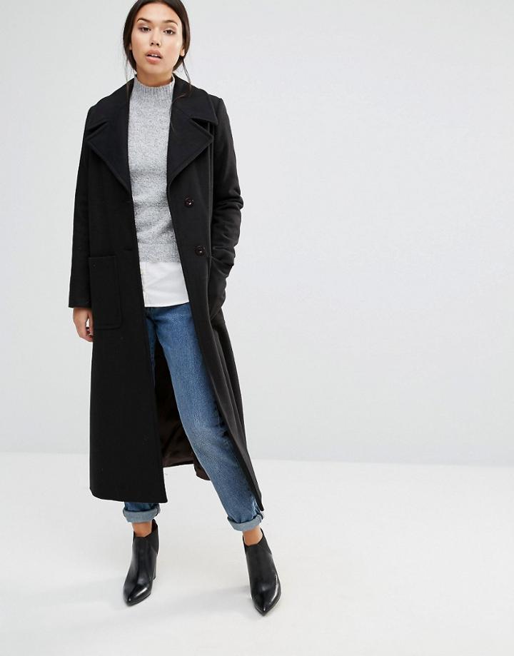 Cooper & Stollbrand Longline Wool Trench In Black - Black