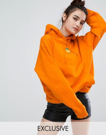 Adolescent Clothing Oversized Hoodie With Peach Embroidered Patch - Orange