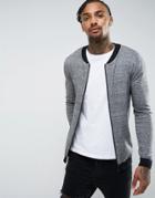 Asos Knitted Bomber With Contrast Trims In Gray Twist - Gray