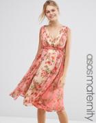 Asos Maternity Midi Dress In Ombre Pretty Floral Print - Multi