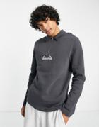 Asos Design Half Zip Sweatshirt In Dark Gray With Small Text Print