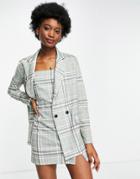 Asos Design Jersey Double Breasted Suit Blazer In Preppy Check - Part Of A Set-multi