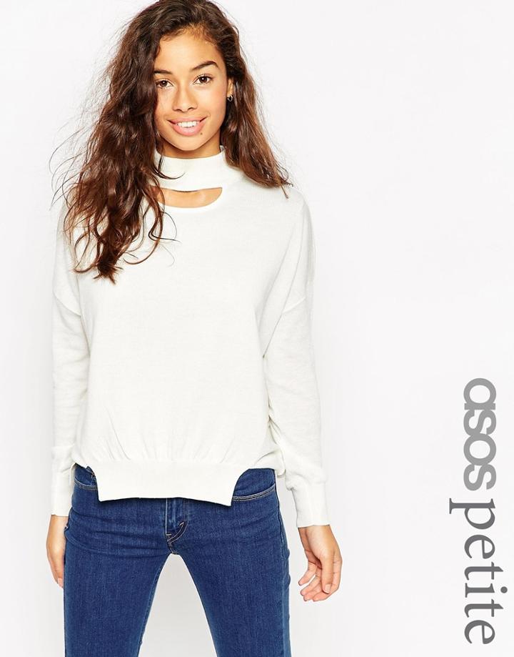 Asos Petite High Neck Sweater With Cut Out - Winter White $36.00