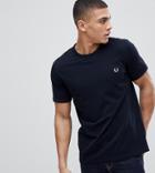 Fred Perry Pique Logo T-shirt In Navy - Navy