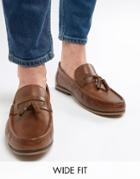 Asos Design Wide Fit Tassel Loafers In Tan Leather With Natural Sole