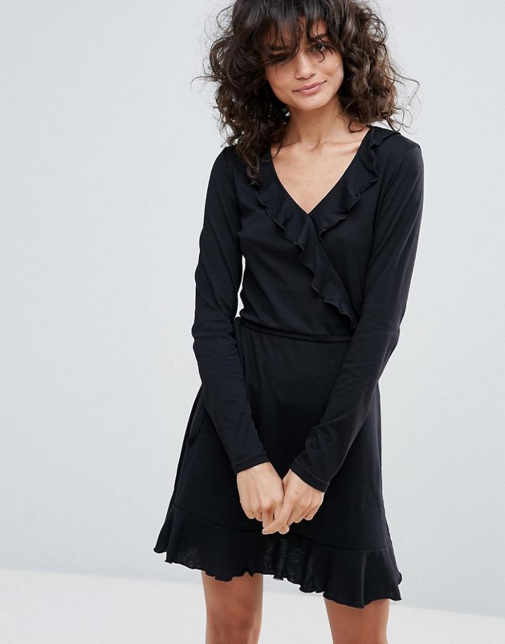 Vero Moda Ruffle Neck Wrap Dress - Black