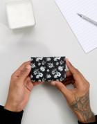 Asos Leather Card Holder In Monochrome Floral Design - Black