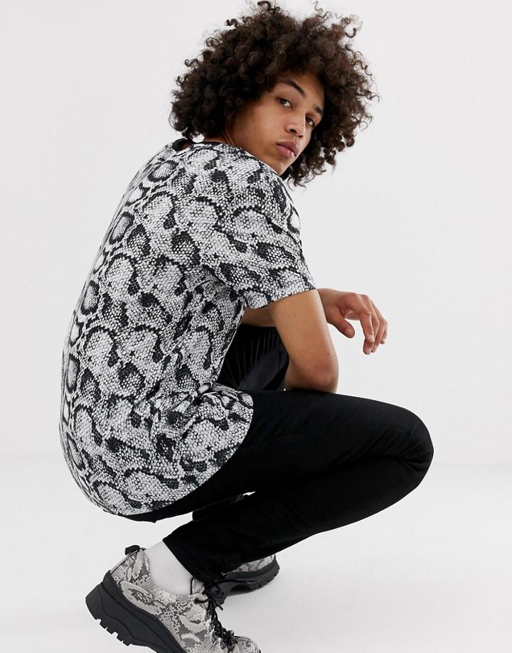 Asos Design Relaxed T-shirt In Snakeskin Print-multi