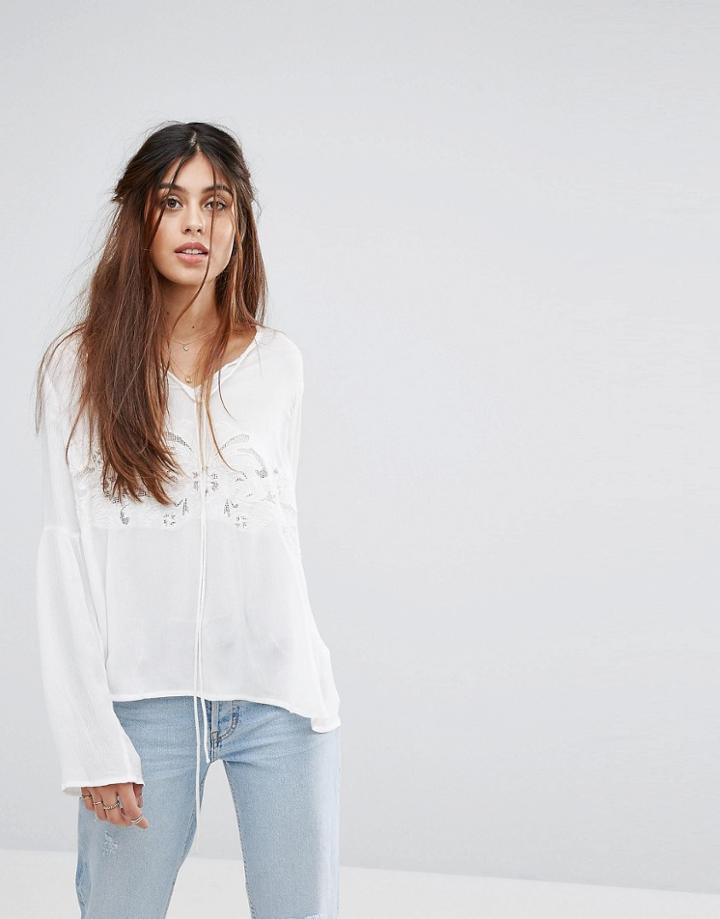 Vila Lace Detail Smock Top - White