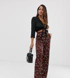 Missguided Petite Wide Leg Pants In Chocolate Animal - Multi