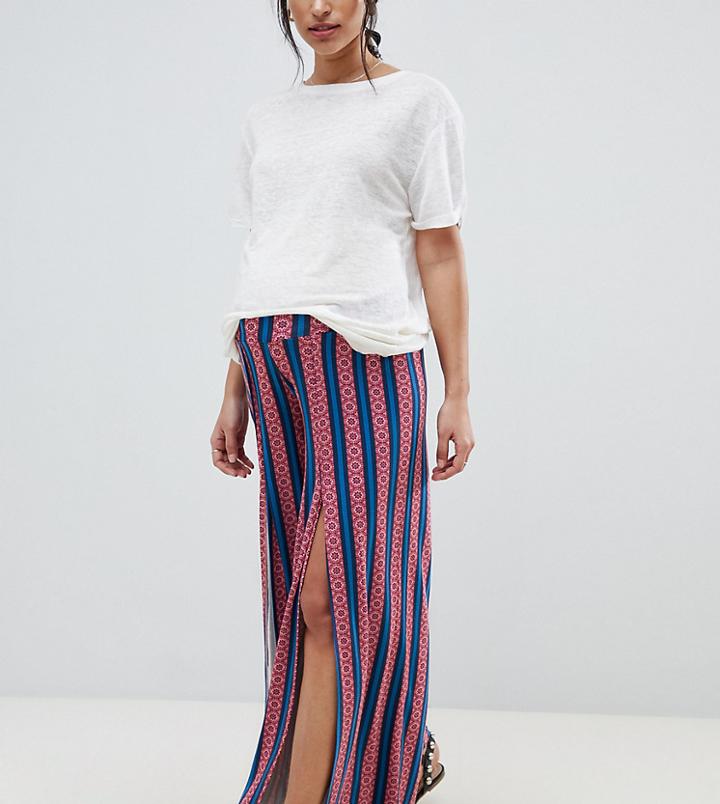 Asos Design Maternity Wide Leg Pants With Split Front In Geo-tribal Stripe Print - Multi
