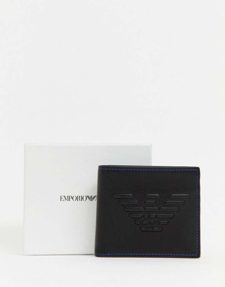 Emporio Armani Embossed Large Eagle Logo Coin Wallet In Black - Black