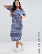 Asos Curve Midi T-shirt Dress In Slubby Stripe - Multi
