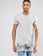 Asos Super Longline T-shirt With Extreme Distressed Hem In Gray - Gray Marl