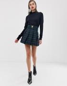 Unique21 Plaid Pleated Mini Skirt Gold Buckle Detail - Multi