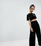 New Look Petite Velvet Wide Leg Pants - Black