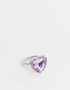Designb London Violet Crystal Heart Ring In Silver-purple