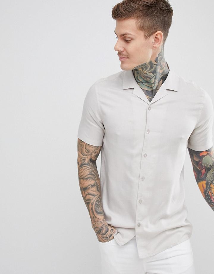 Asos Design Regular Fit Viscose Shirt With Revere Collar In Gray - Gray
