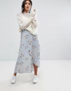 J.o.a Wrap Front Midi Skirt With Tie In Vintage Floral - Multi