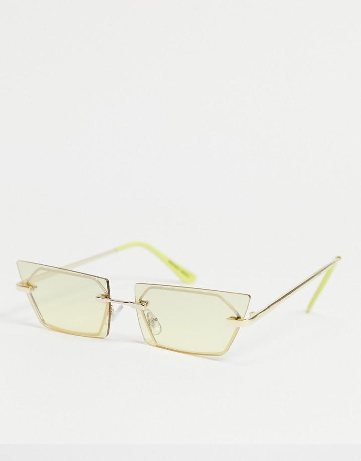 Noisy May 90s Rimless Angled Sunglasses In Yellow