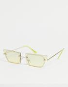Noisy May 90s Rimless Angled Sunglasses In Yellow