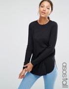 Asos Tall Long Sleeve Top With Side Splits And Curve Hem - Black