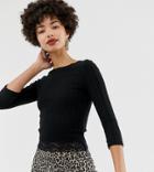 River Island Top With Lace Hem In Black - Black