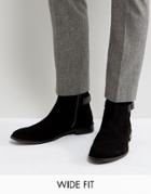 Asos Wide Fit Chelsea Boots In Black Suede With Strap Detail - Black