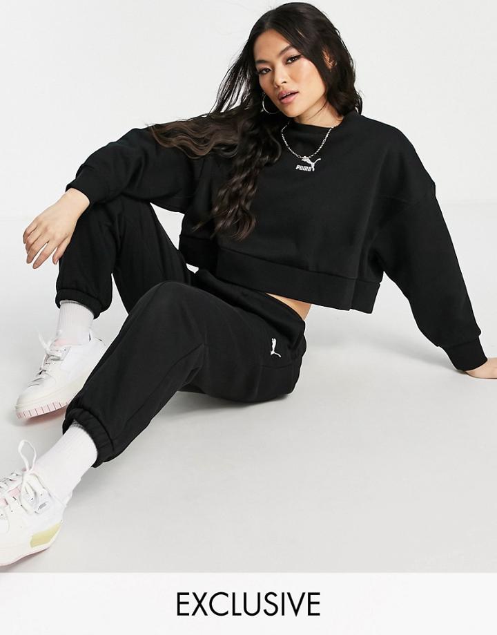 Puma Boxy Cropped Sweatshirt In Black - Exclusive To Asos