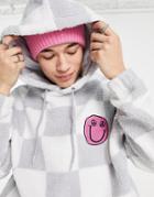 Asos Design Oversized Sherpa Hoodie In Gray & White Checkerboard-multi