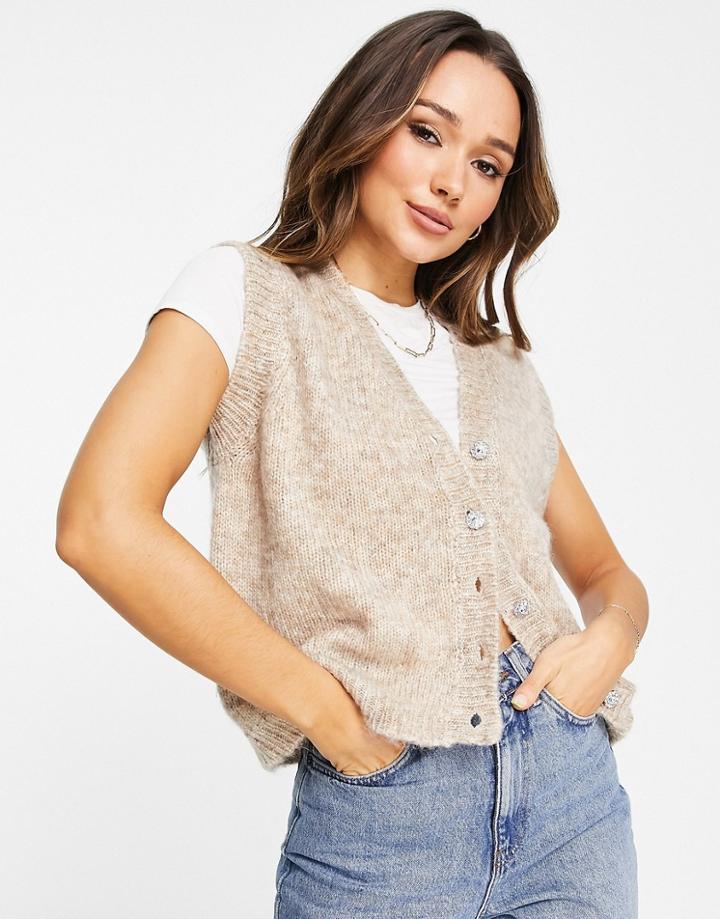 Y.a.s Knit Sweater Vest With Deco Buttons In Beige-brown